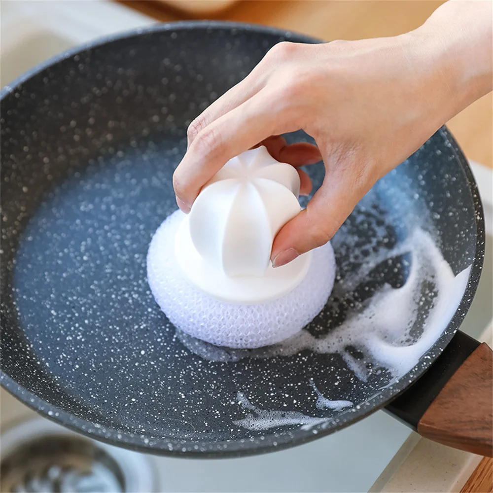 

With Handle Steel Wire Ball Not Hurt Hands High Quality Cleaning Brush Portable Wash Pot Brush Kitchen Dishwashing Brush Cactus