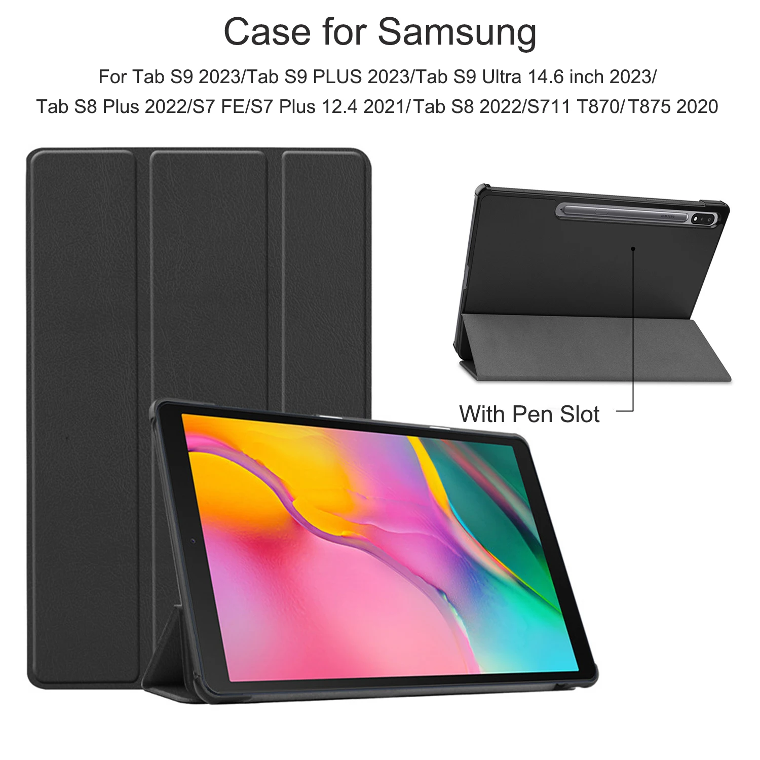 

Case For Samsung Tab S9 Plus 12.4" Trifold Magnetic Leather Stand Hard Smart Cover for Coque Galaxy Tab S9 11 2023 Case Funda