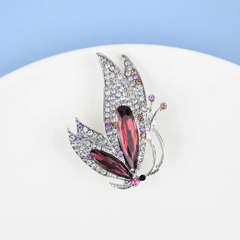 

Luxurious Purple Crystal Butterfly Brooch insect Rhinestone Pins For Women Party Office Brooch Gifts