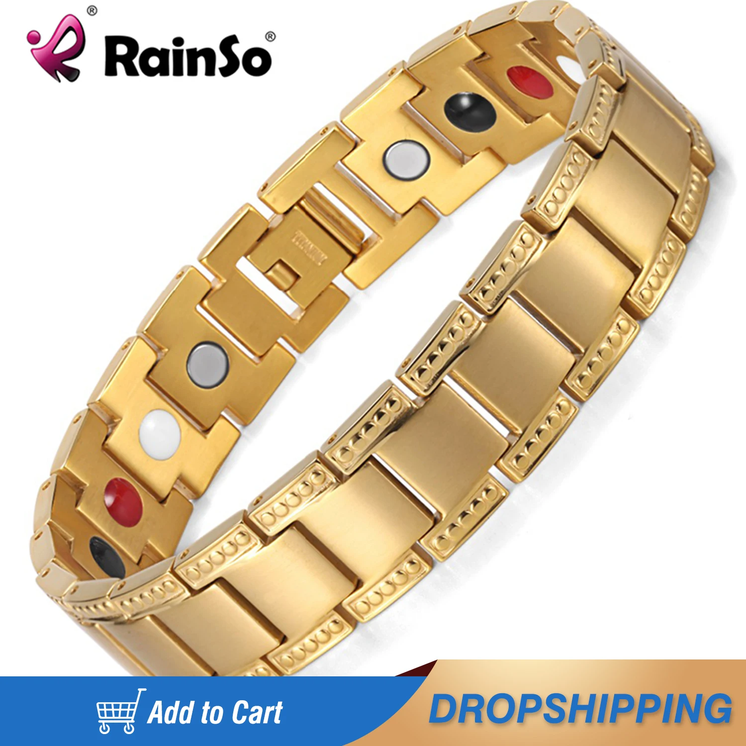 

Gold color Bracelet Men Titanium Balance Healing 4 Elements Power Magnetic Bracelets & Bangles Best Gift OTB-1284G
