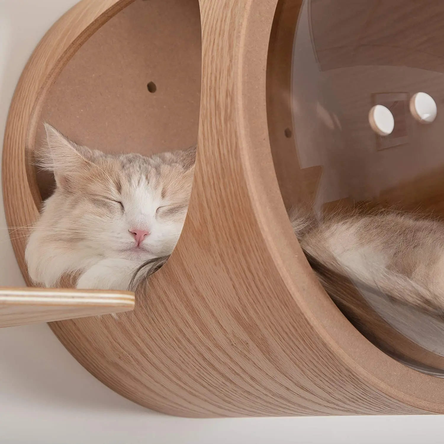 

Factory Price Wooden Spaceship cat bed Acrylic glass UFO cat bed Semi-enclosed space capsule pet bed