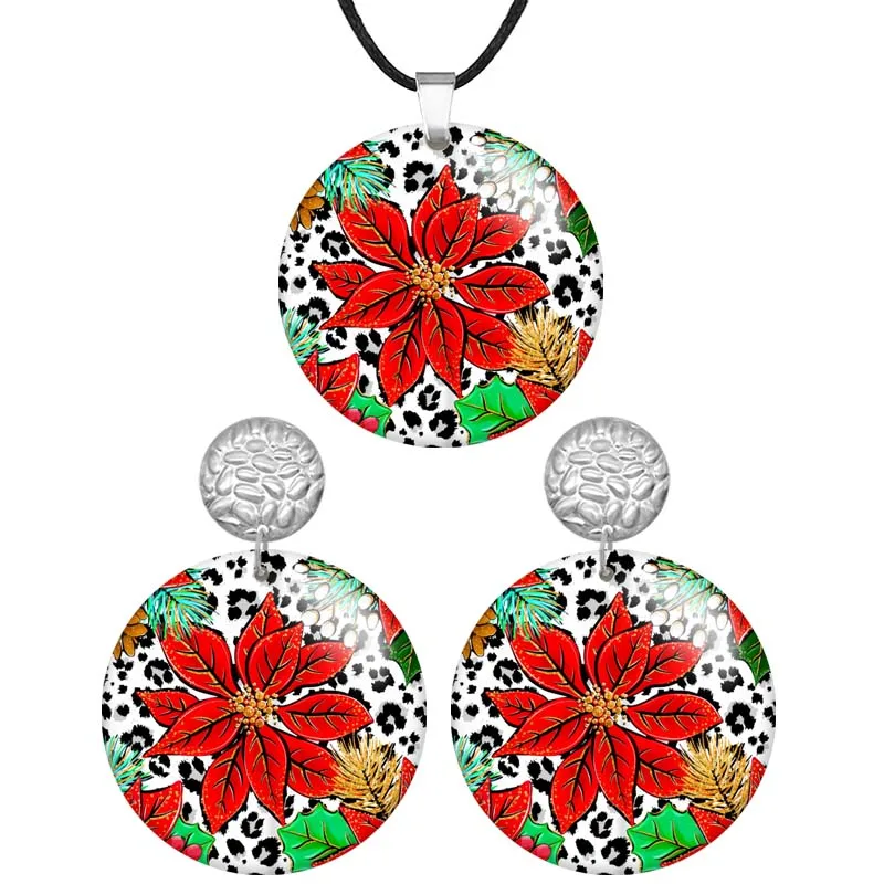 

Flower Sunflower Image Round Wooden Pendant Necklaces & Earrings For Women Stainless steel Piercing Jewelry Sets S8270