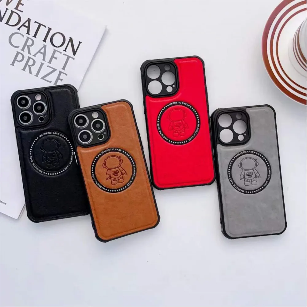 

Luxury Astronaut Magnetic Magsafe Wireless Charging Case For iPhone 14 13 12 11 Pro Max Silicone Leather Shockproof Cover
