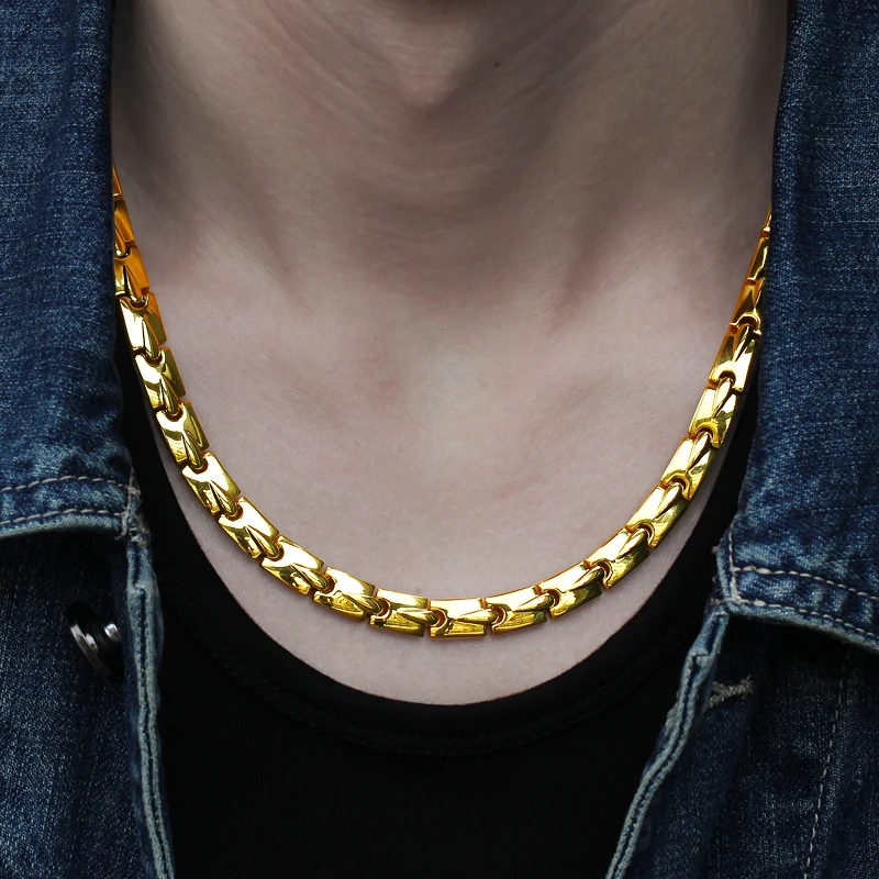 Мужское ожерелье из чистого титана антиаллергенное золото не выцветает