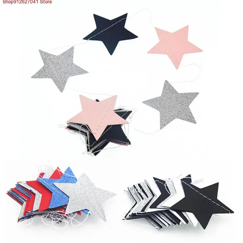 

Baby Shower Party Supplies Garlands Flashing Wedding Party Banner Wall Hanging Paper Star Birthday String Chain Pentagram