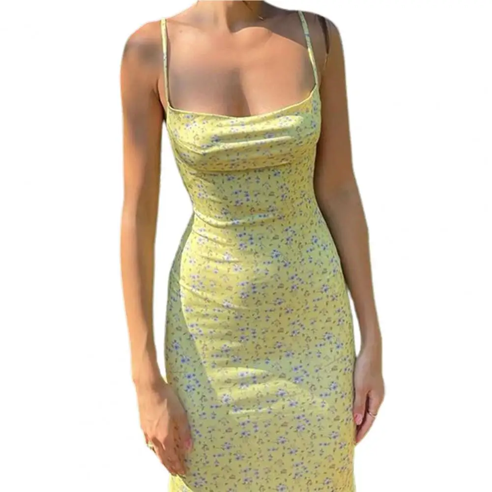 

2022 Summer Floral Print Women Dress Spaghetti Straps Sleeveless Maxi Dress Elegant Sexy Lady Backless Bodycon Dress Streetwear