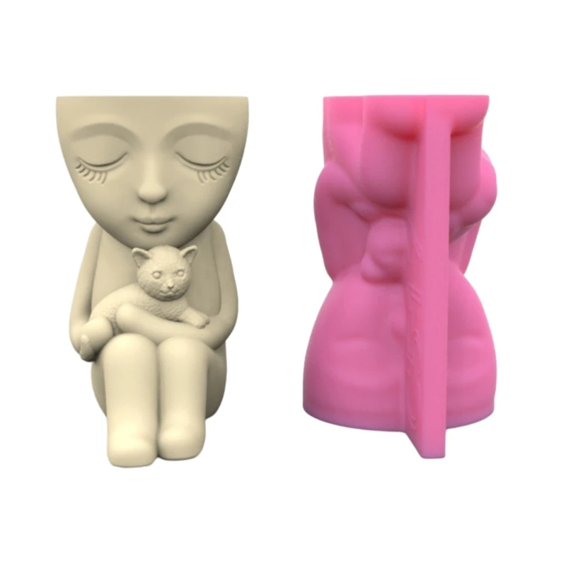 

Pen Holder Flower Pot Silicone Mold Child & Cat Epoxy Resin Mold DIY Decoration Tools Succulent Planter Making Supplies