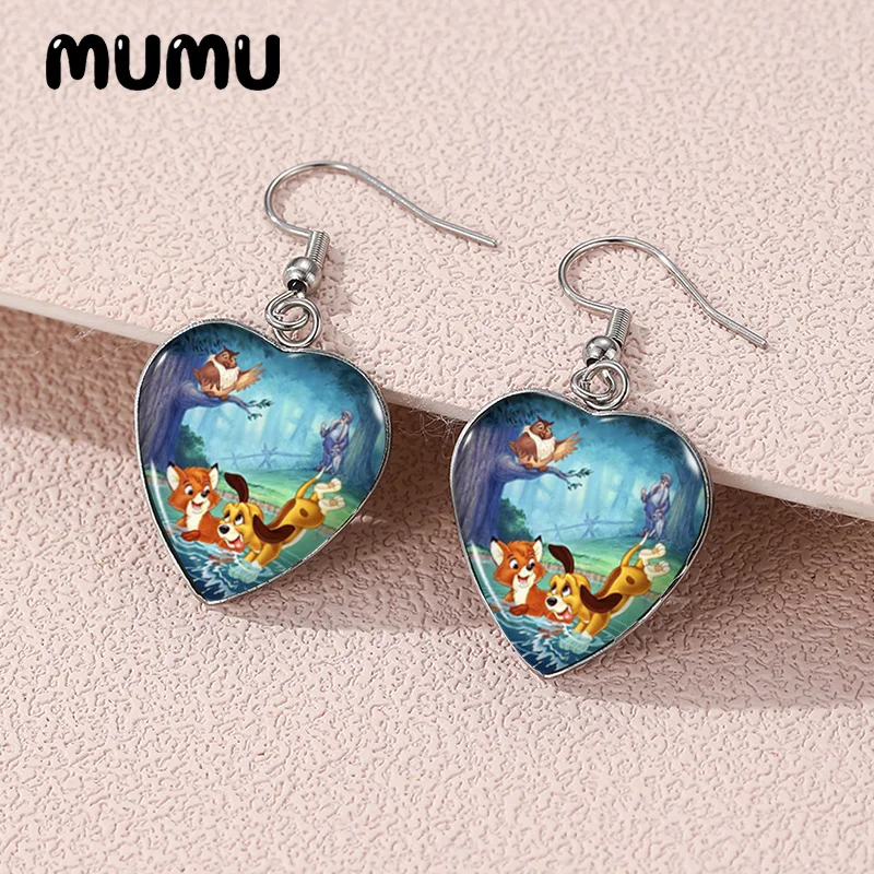 Новинка 2024 серьги-подвески в форме сердца с изображением лисы и кошки ручная