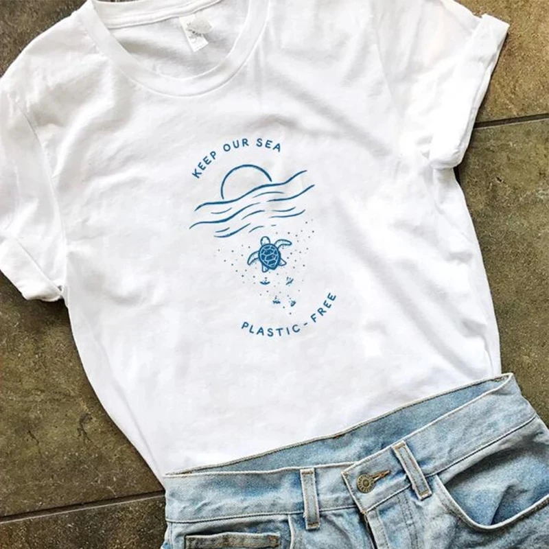 

Keep Our Sea Plastic Free Graphic Tees New Summer Women Save Turtle Hipster T-shirt Streetwear Funny Tshirt Cotton Tumblr Tops