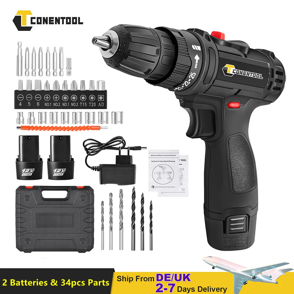 Conentool 12V Electric Screwdriver Set Cordless Drill Batter