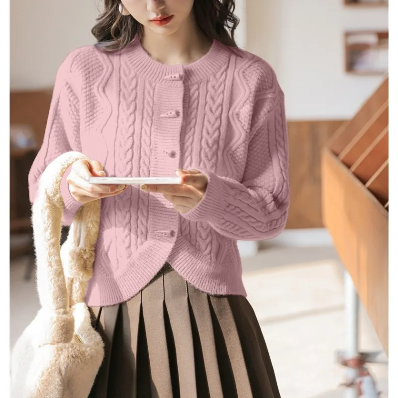 

Fall/winter lapel zipper sweater niche loose fashion high neck contrast knit cardigan top