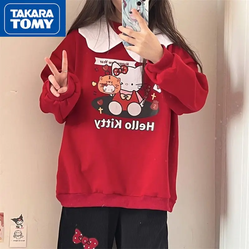 

TAKARA TOMY весна-осень новый милый мультяшный Hello Kitty Круглый Вырез Свободный студенческий Повседневный Универсальный свитер