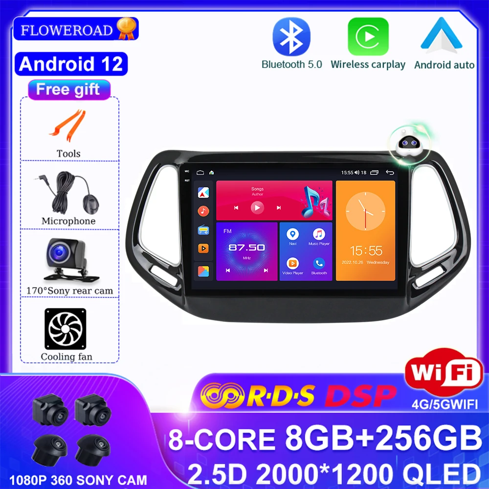 Android 12 For Jeep Compass 2 MP 2016 - 2018 Car Radio Multimedia Video Player Navigation GPS stereo DSP BT IPS no 2din 2 din DV