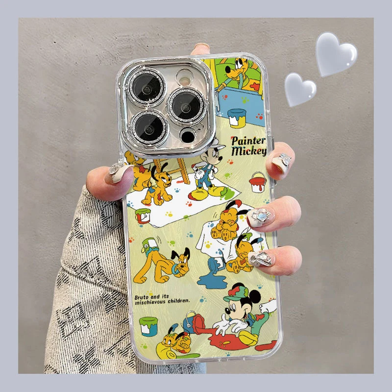 Телефонный чехол Disneies Mickeies Plutos для IPhone 16 15 14 Plus 13 12 11 Pro Max X Xs XR 8 7 текстура перьев