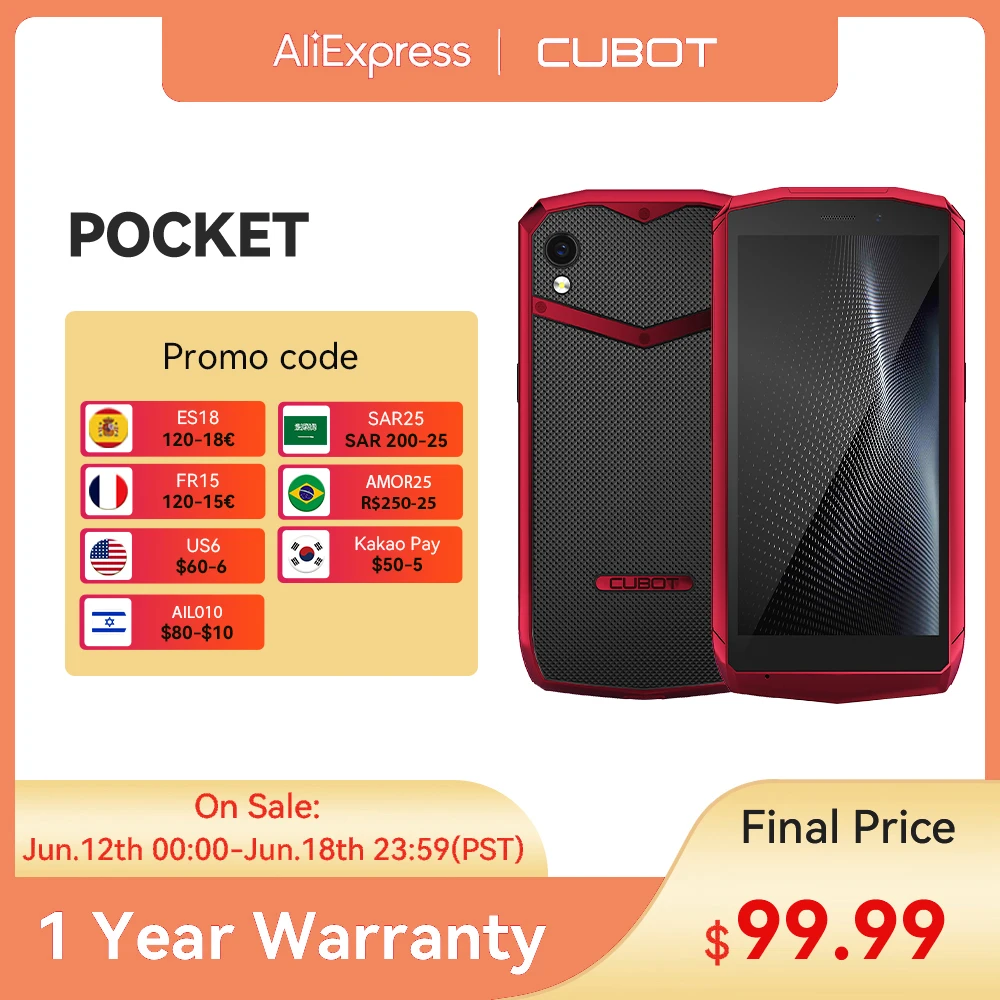 Cubot Pocket Android Mini Smartphone, NFC Support, 4 GB RAM, 64 GB ROM, 128 GB Extended, 4'' Mini Phone,16MP Camera, Dual SIM