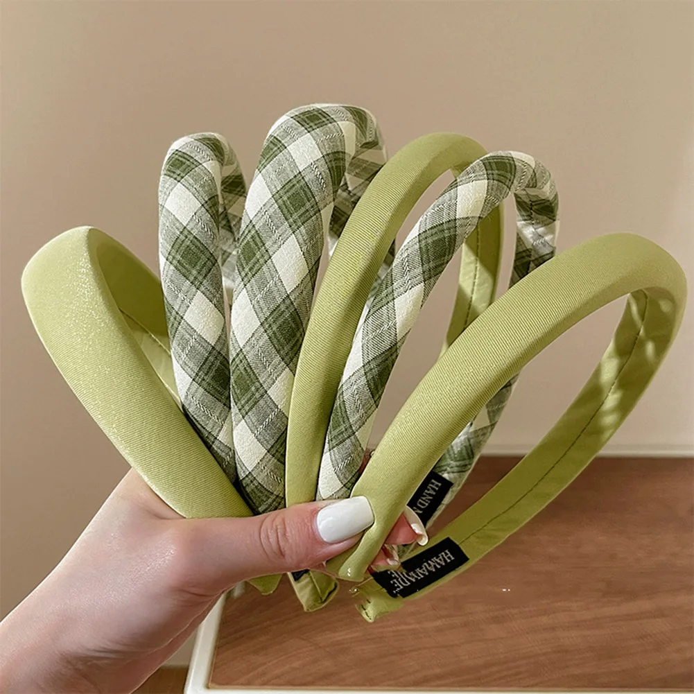 

Vintage Green Plaid Hairbands Girls Elegant Match Hair Hoop Women Tiara Head Band Accessories Korean Sweet Headband