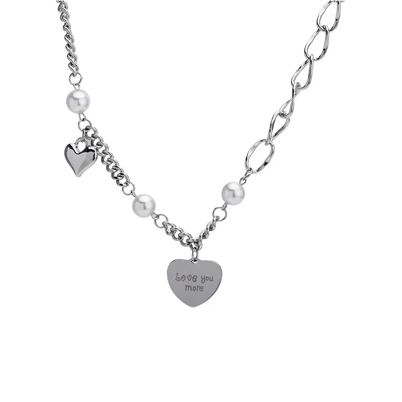 Spring And Summer Titanium Steel Pearl Love Necklace For Women's Little Style Cool Hip Hop Collar Chain Neck Accessories
