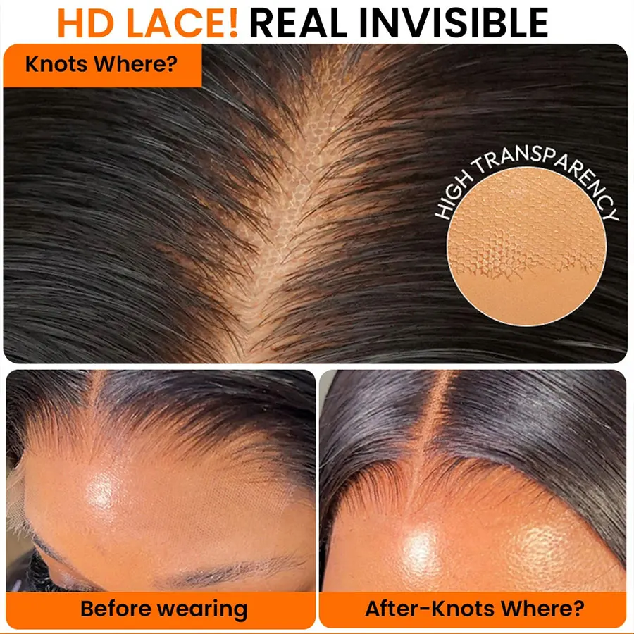 Фото Newa Hair Glueless Ready Wear HD Lace Closure Wig Natural Black HD Lace Frontal Wig Предварительно выщипанные отбеленные узлы 2x6 Парик с глубокой частью №5
