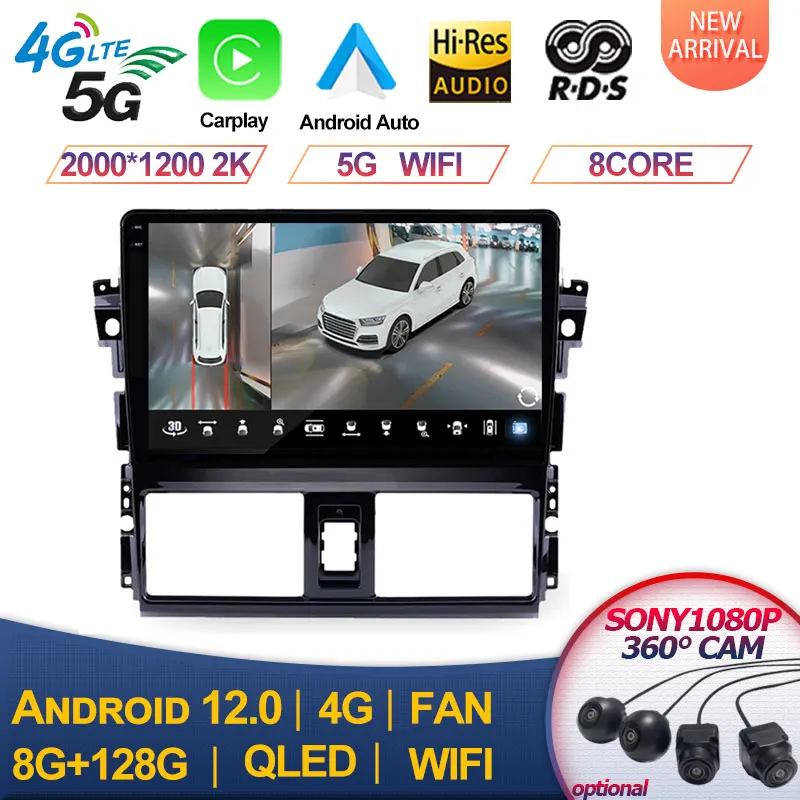 

QLED 10'' Android 12 DSP Car Radio TOYOTA YARIS VIOS 2014/2015/2016 Multimedia GPS Navigation Navi Player Auto Stereo 2din WIFI