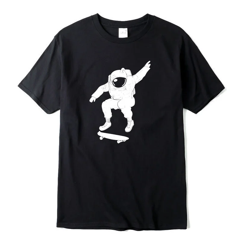 

Men's t-shirt 100% cotton astronaut play the skateboard print o-neck short sleeve designs men T-shirt casual summer loose tshirt