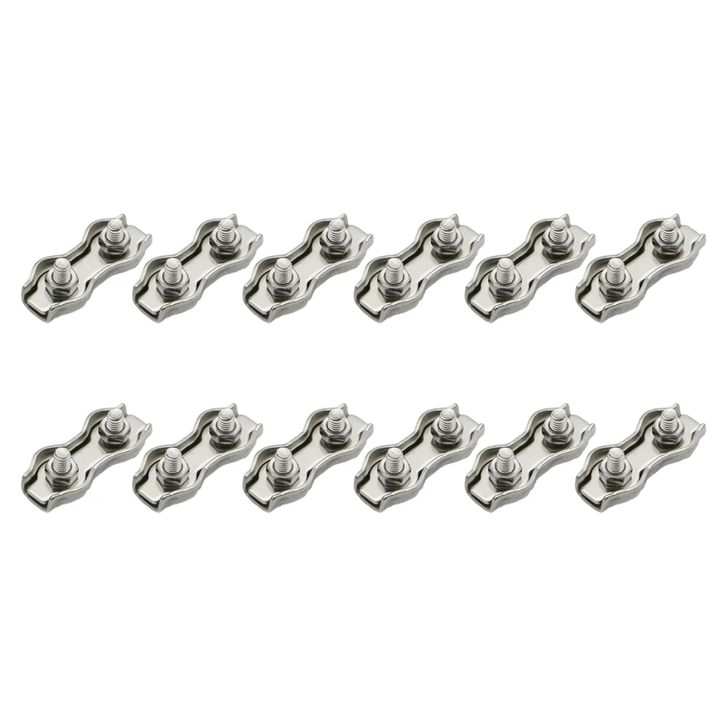 

12 Pieces M3 Stainless Steel Clip Wire Rope Clamp Heavy Duty Caliper Double Grip Lifting Machine Parts Hardware Accessories