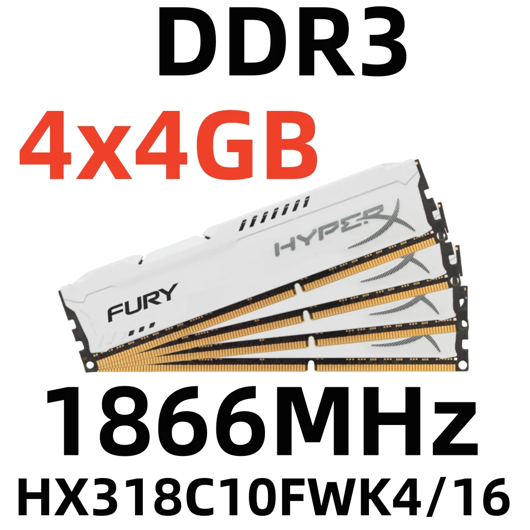 Операционная память HyperX Fury DDR2 1866 Мб 16 Гб для ПК 4x4 ГБ HX318C10FWK4/16