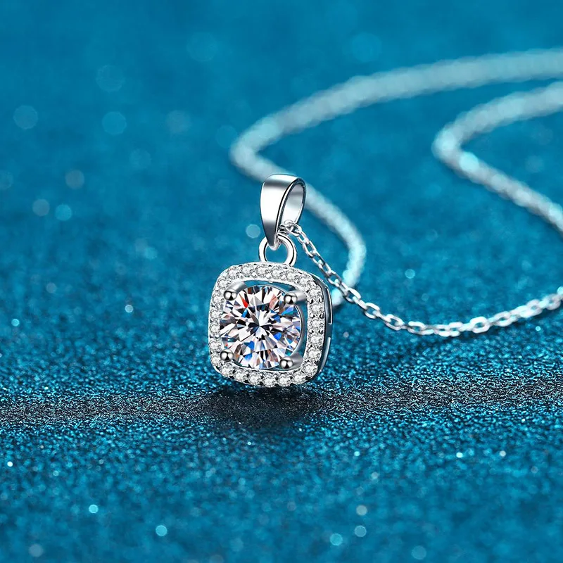 

2 Carat Real Princess Square Moissanite Pendant Necklace for Women Zircon 100% S925 Sterling Silver Wedding Bridal Jewelry