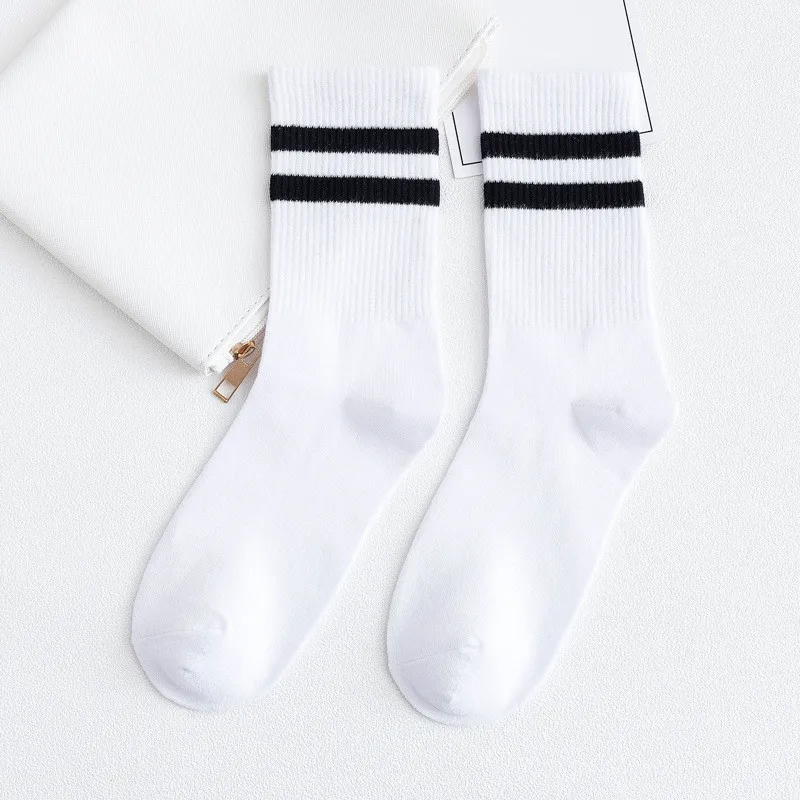 Solid Striped Black White Short Socks for Woman Harajuku Hip Hop Skateboard Crew Socks Cotton Casual Unisex Men/Women's Socks