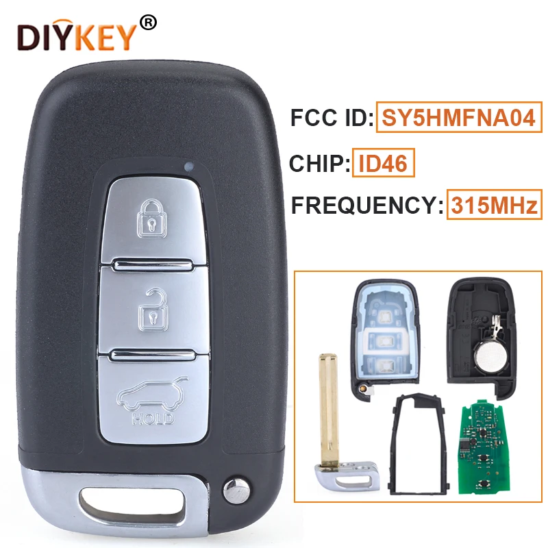 

DIYKEY 3 Buttons Replacement Smart Prox Remote Car Key Fob 315MHz ID46 Chip for Hyundai Accent Sonata Genesis FCC: SY5HMFNA04