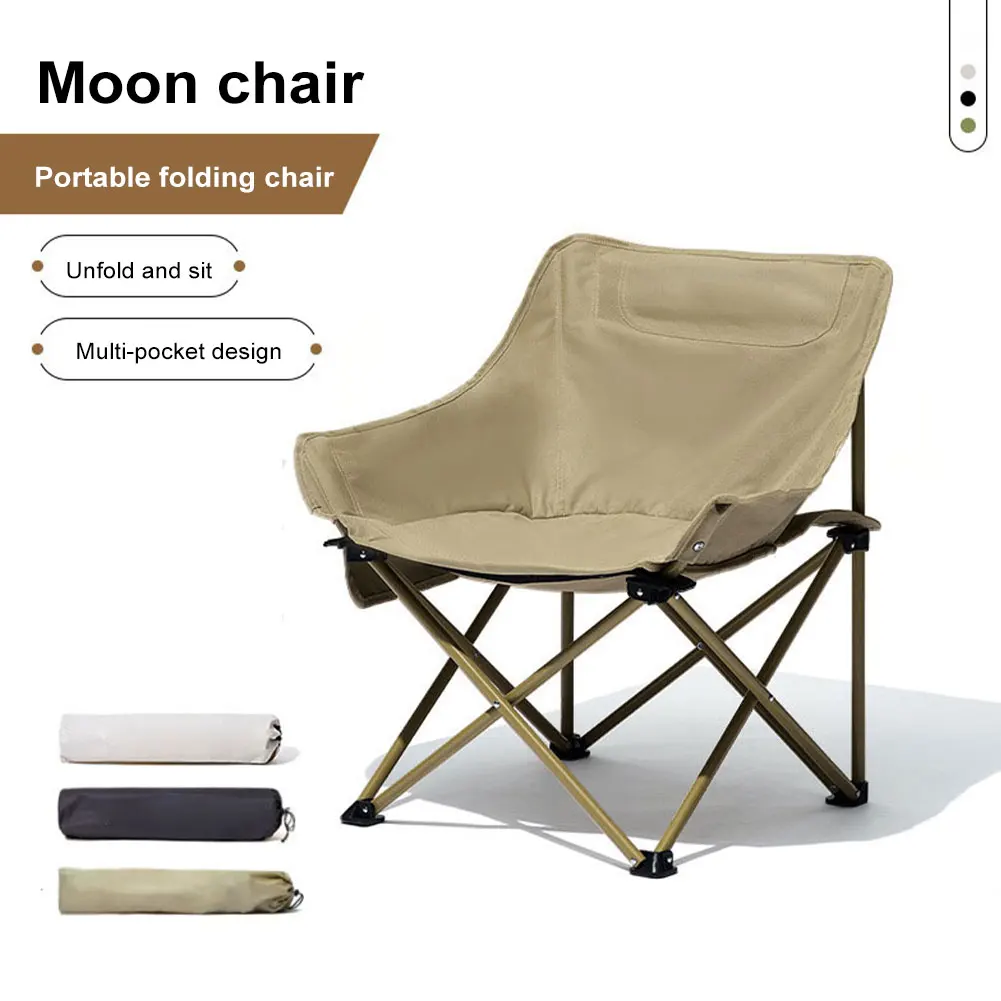 Enlarge Portable Folding Chair Outdoor Travel Moon Chair Collapsible Foot Stool For Fishing Camping Chairs Seat Tools With Storage Bag