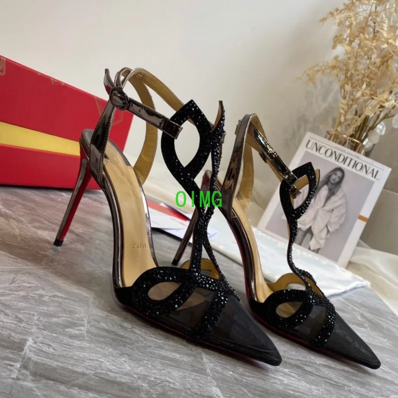

Top Quality Womens High Heels Luxury Fashion Ladies Crystal Glisten Red Sole Shoes Classic Retro Designer 10cm High heel 0607HS