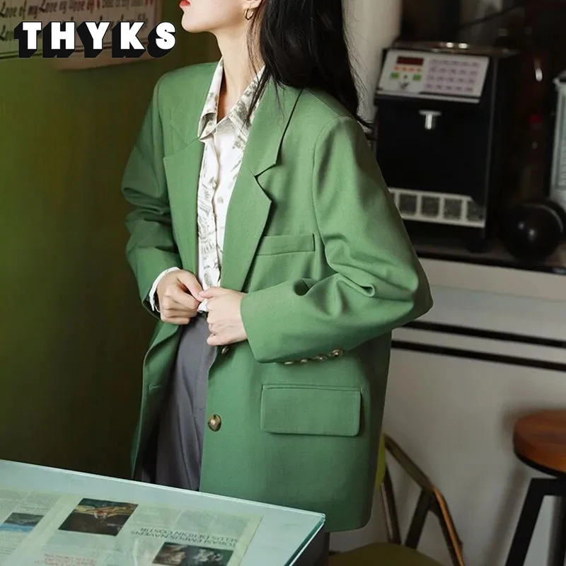 

Женский Повседневный однобортный Блейзер, зеленый офисный пиджак в стиле ретро с вырезом на воротнике и длинным рукавом, элегантный женски...