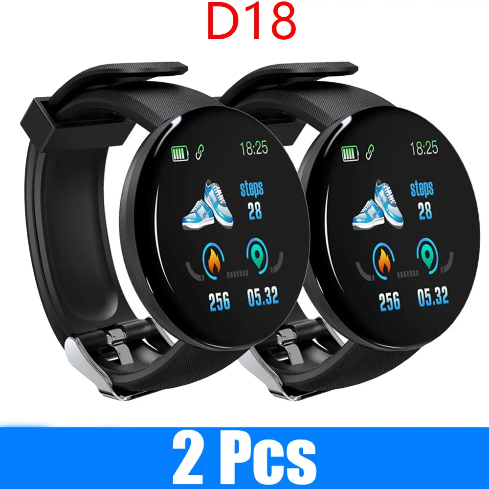 

2Pcs D18 Smart watch digital Bluetooth watch sports fitness pedometer blood pressure heart rate monitoring smartwatch PK D13 D20