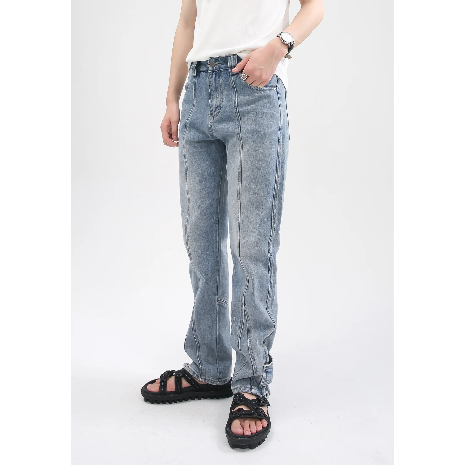 Men's Jeans Four Seasons Men's Korean Style Straight Slim Fit Zipper Design Hip Hop Streetwear Men's Designer Jeans Ins Hot Sale