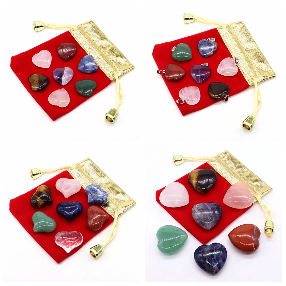 

7 PCS/Set Natural Crystal Chakras Kit Stone Seven Chakra Yoga Gemstone Heart Shaped Collection Reiki Healing Spiritual Gift