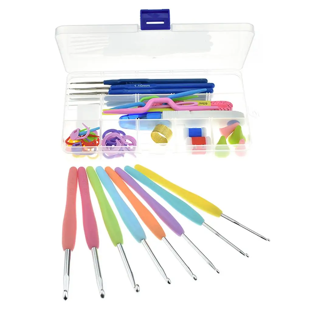 

53Pcs Crochet Hook Set DIY Handcraft Knitting Clips Stitch Markers Needles Measure Tape Scissor Weaving Kit