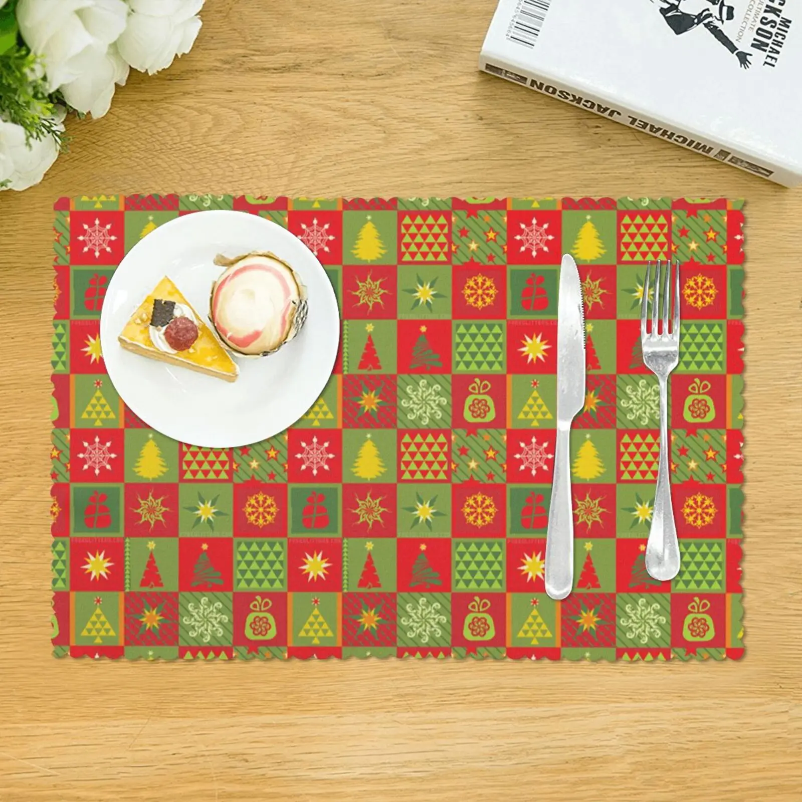 

Colorful Christmas Placemats for Table Single Side Printed 12x18 Inch Strong Heat Resistance Set of 4 Rectangle Stocked Kitchen