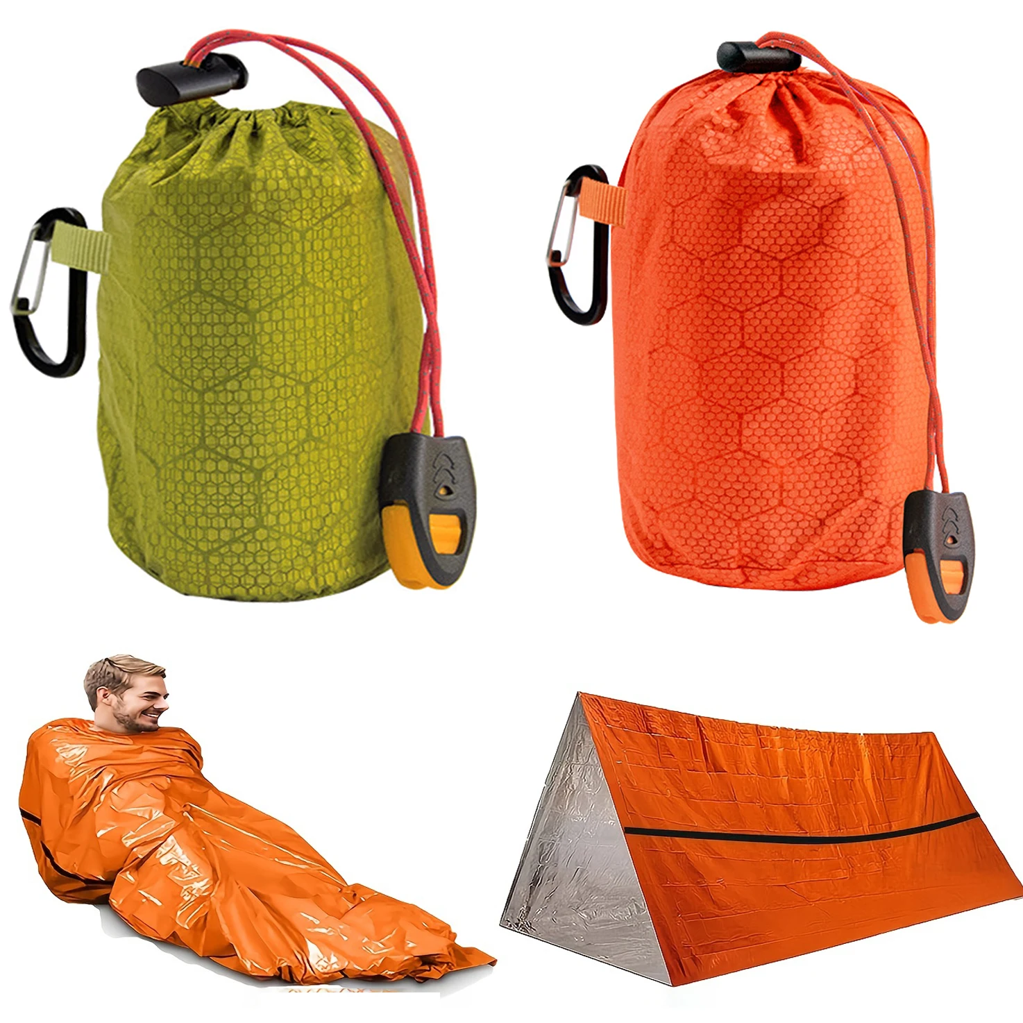 

Outdoor Emergency Shelter Bivy Survival Mylar 2 Person Tent Kit With Sleeping Bag Waterproof SOS Thermal Blanket Reusable
