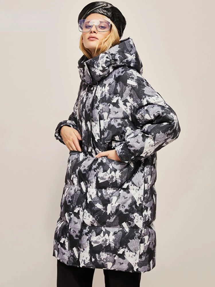

Mozuleva 2022 Mid-long Down Jacket Women Winter New Camouflage Thickened Loose Korean Version of The Extreme Cold Coat