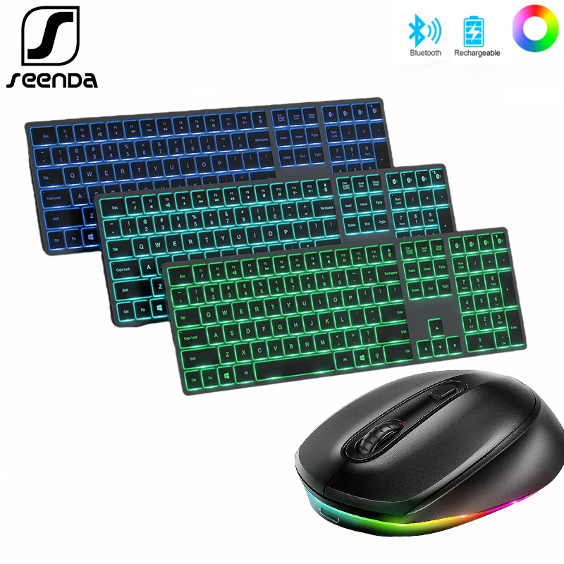 SeenDa Wireless Keyboard and Mouse Combo Backlit Rechargeable Full-Size Illuminated Keyboard and Mouse Set forLaptop Gaming