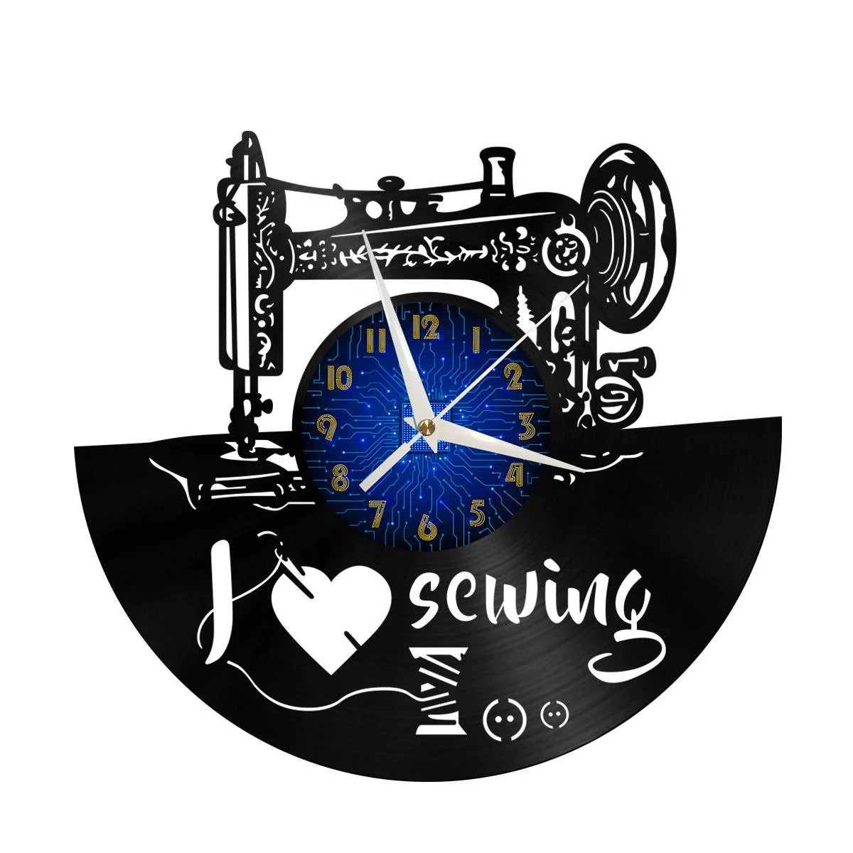 

Sewing Machine 7 Vinyl Wall Clock, Vinyl Record LED Clock Wall Art Black 12 Inch for Living Room Bedroom