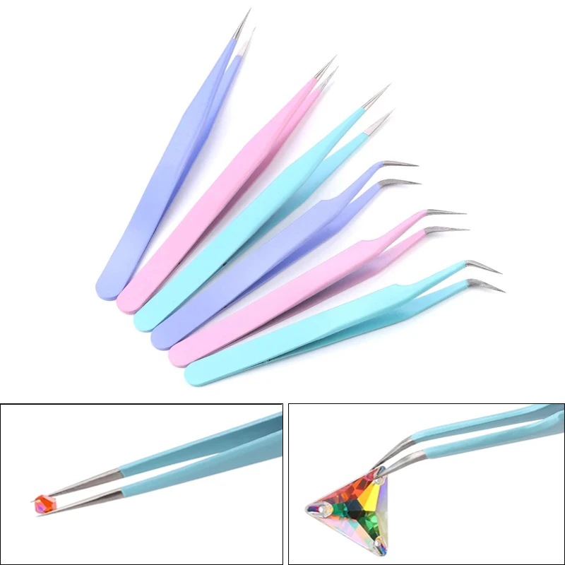 Пинцет для ногтей ярких цветов инструмент раннего выбора сбора прямых крючков