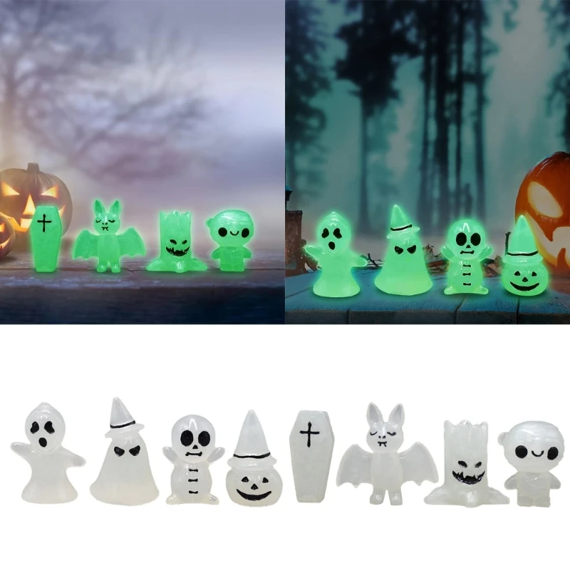 

4Pieces Luminous Halloween Landscape Miniature Figurines Resin Craft Garden Ornaments Pumpkins Skull Decorations Drop Shipping