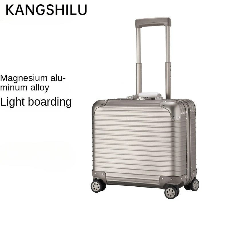 KANGSHILU 18-inch New All Aluminum Magnesium Alloy Boarding Box Small Luggage Women Trolley Suitcase Business Silent Password
