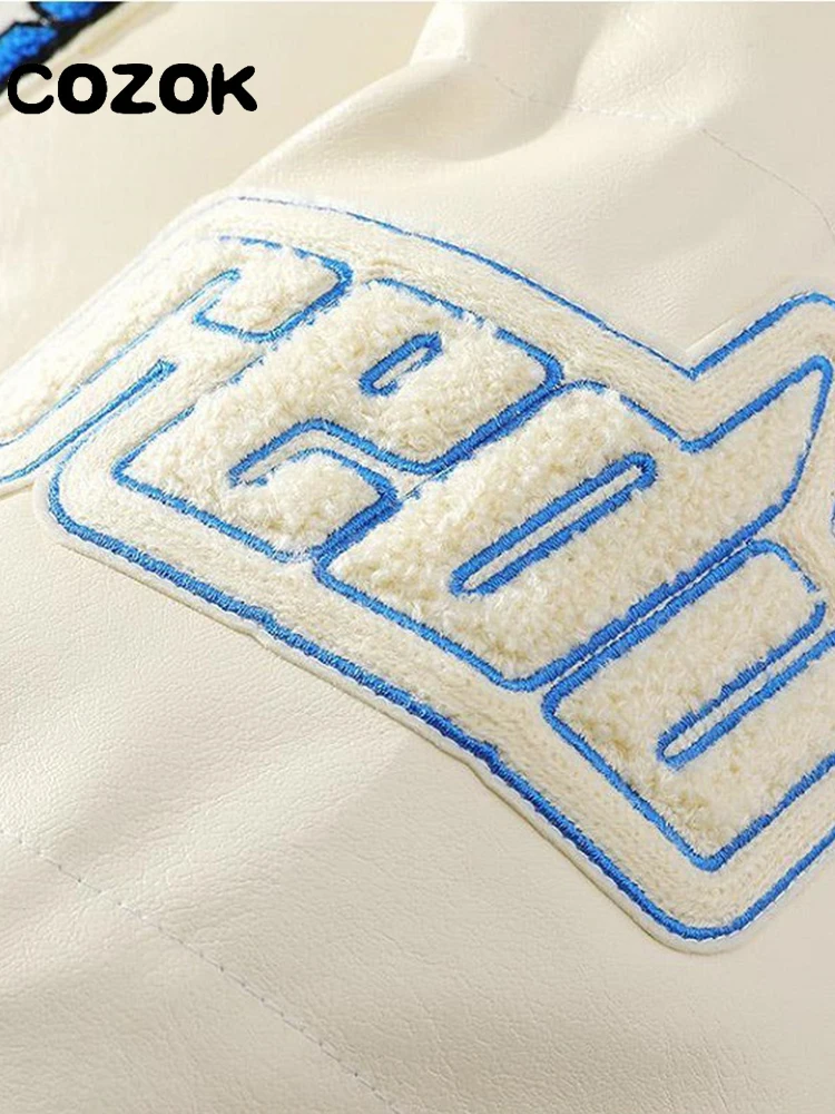 Oversized Warm Thick PU Leather Coats Women's Parkas Coat Winter Letter Embroidery Zipper Coat Stand Collar Down Cotton Jackets