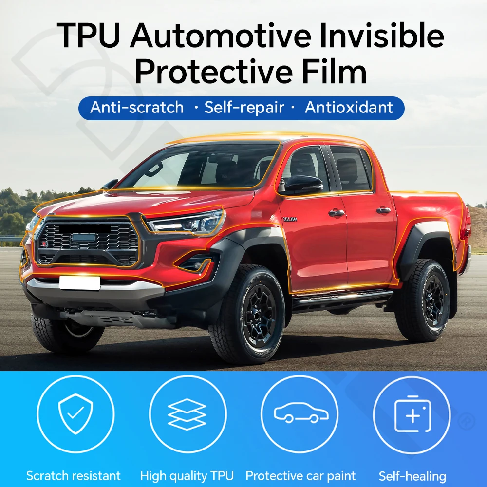 Фото Защитная пленка (PPF) из ТПУ для Toyota Hilux GR Sport 2024-2025: прозрачная, предварительно вырезанная, невидимая, самовосстанавливающаяся, устойчивая к царапинам №5