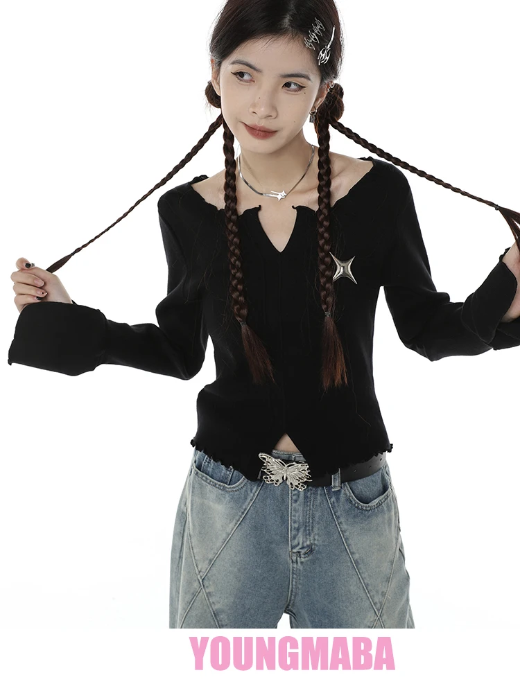 

Seeslim Hotsweet Spring T Shirt Women Long Sleeve Grunge Aesthetic Crop Tops Black Y2k Vintage T Shirt Korean Style Tairts