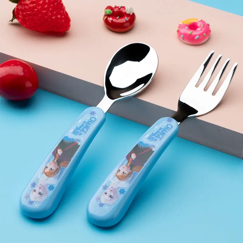 

Disney Spoon and Fork Set Disney Spoon Holder Mickey Minnie Elsa Stainless Steel Fork Spoon Children Auxiliary Food Spoon Fork