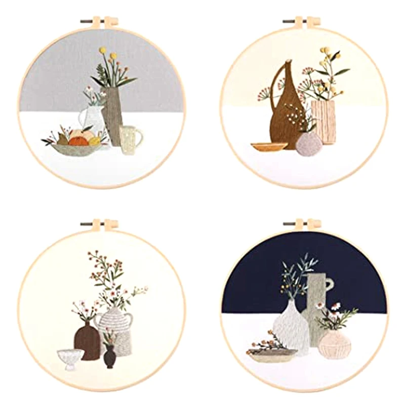 

Beginner Embroidery Kits Adult Patterns and Instructions Floral Series Full Cross Stitch Kit(Light Grey)