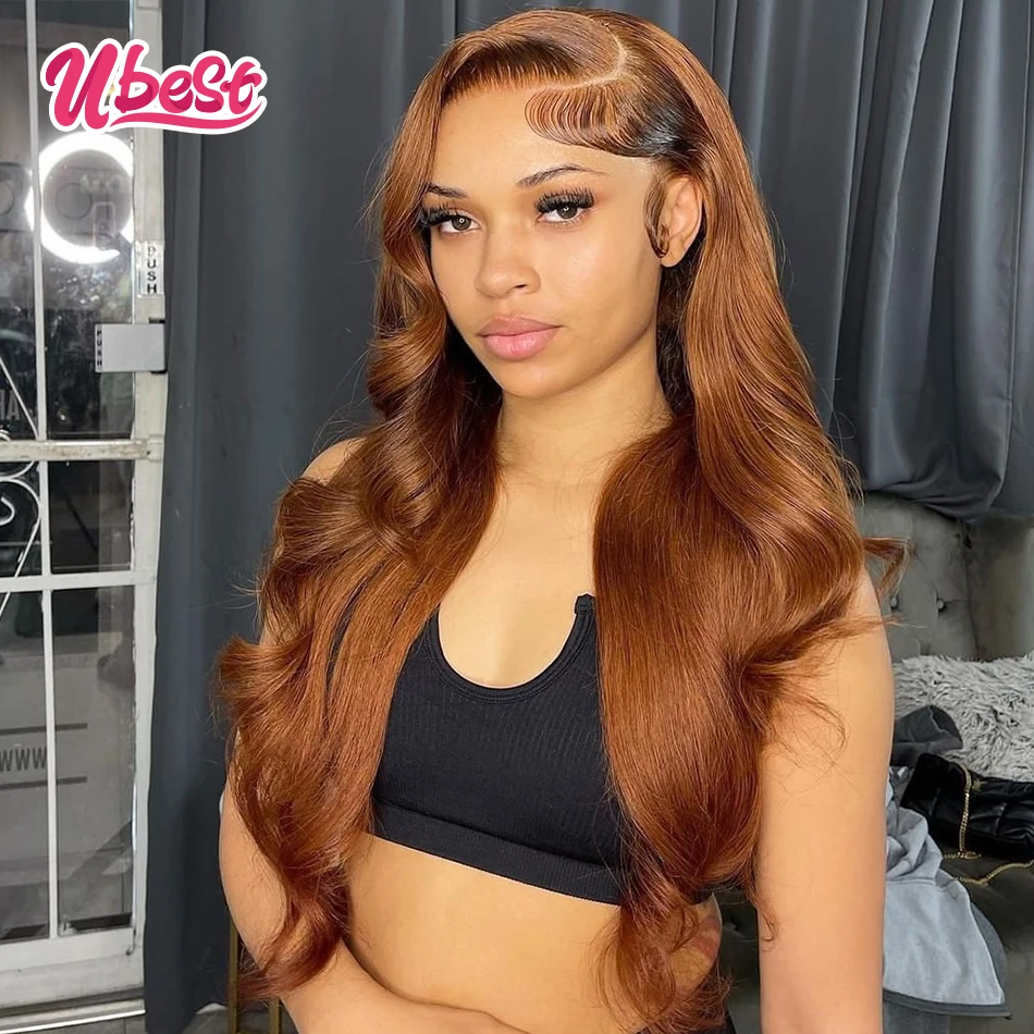 Ubest 13X4 Orange Brown Body Wave Lace Front Wig Pre Plucked Transparent Lace Front Human Hair Wigs Brown 13x6 Lace Frontal Wig